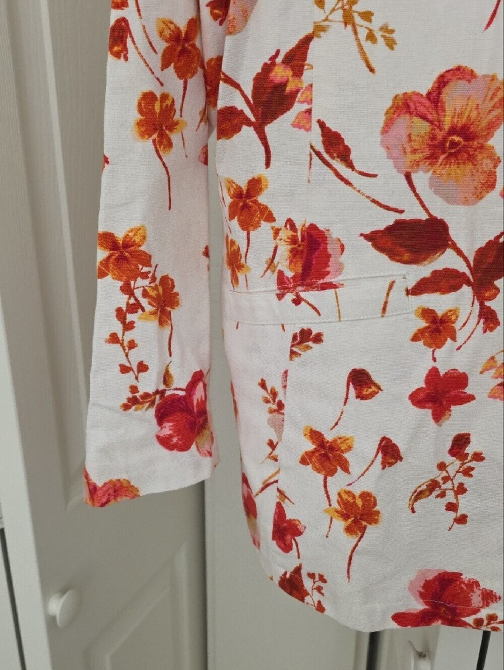 Susan Graver White Button-Front Shirt with Red & Orange Floral Print - Picture 5 of 8